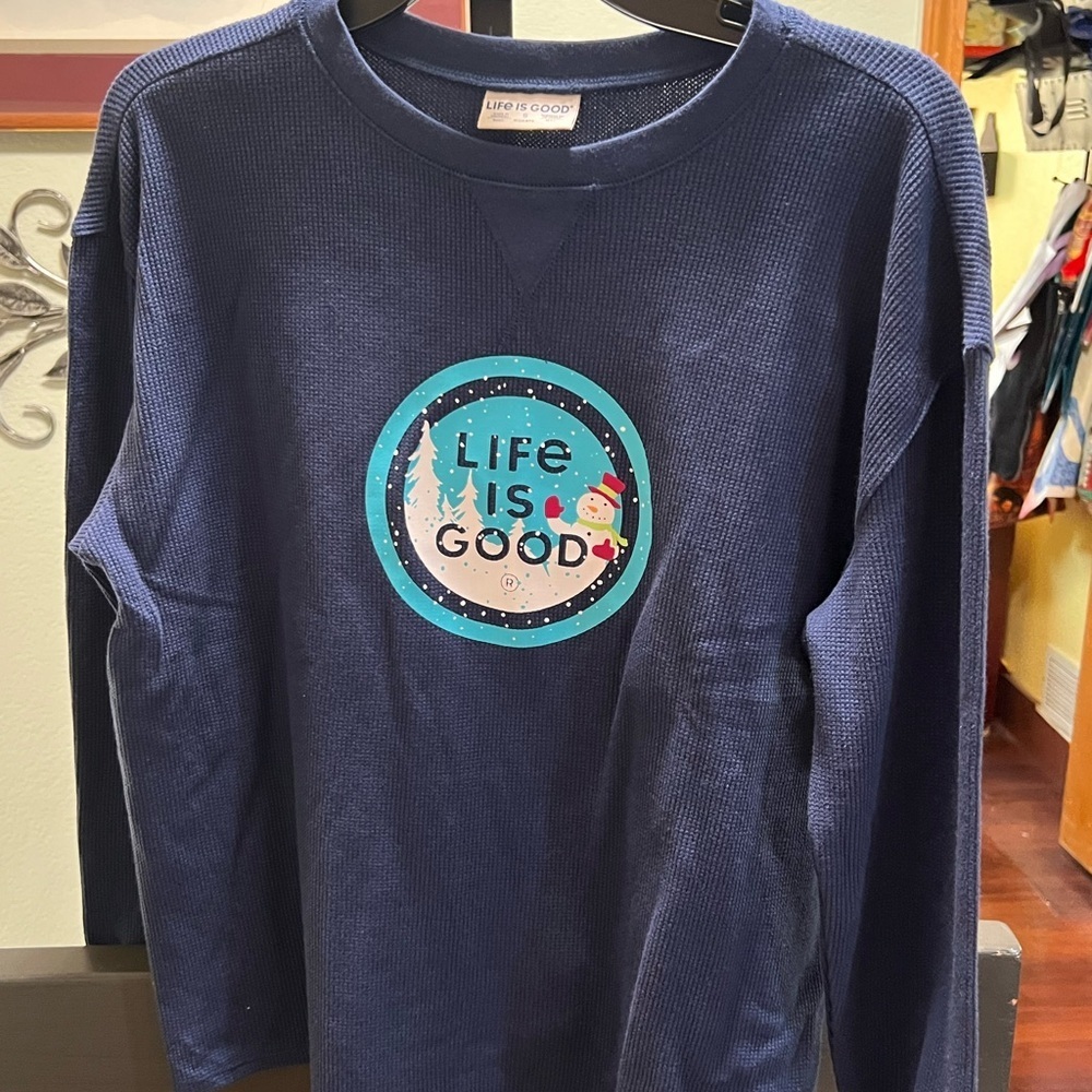 Life Is Good Deep Blue Waffle Knit Top NWOT #102